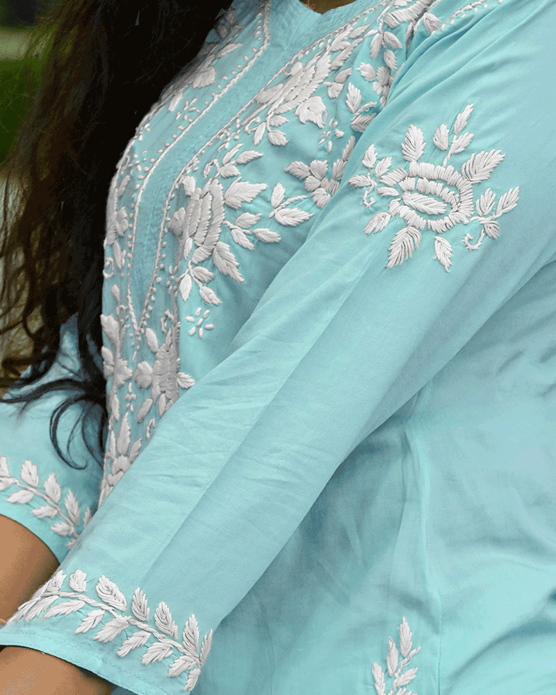 Mira Sky Blue Modal Chikankari Kurta