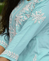 Mira Sky Blue Modal Chikankari Kurta