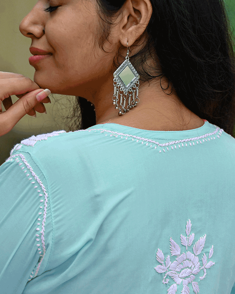 Mira Sky Blue Modal Chikankari Kurta