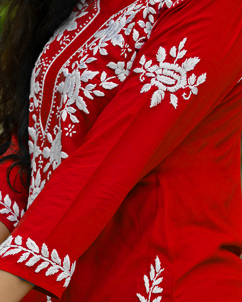 Mira  Red Modal  Chikankari Kurta