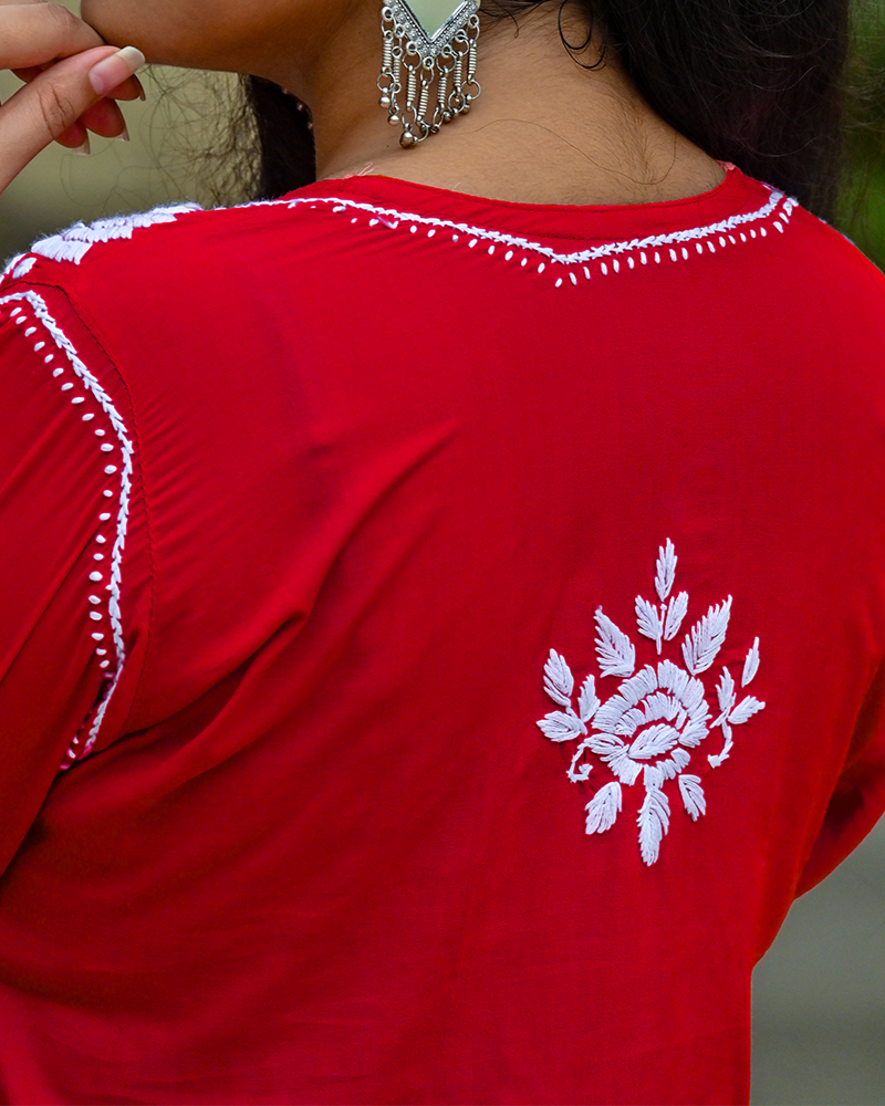Mira  Red Modal  Chikankari Kurta